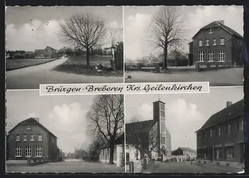 AK Brüxgen-Breberen /Krs. Geilenkirchen, Kirche, Strassenpartie mit Flurkreuz, Ortspartie