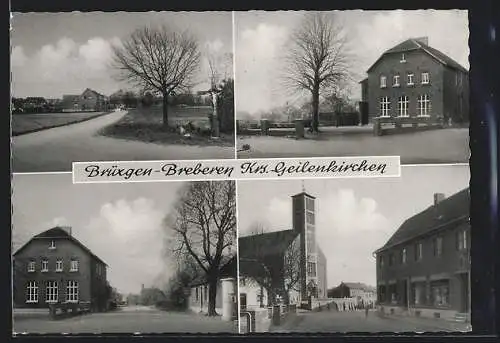 AK Brüxgen-Breberen /Krs. Geilenkirchen, Kirche, Strassenpartie mit Flurkreuz, Ortspartie