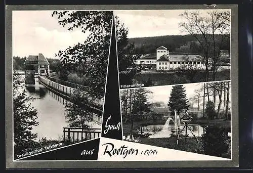 AK Roetgen /Eifel, Dreilägerbach Talsperre, Filteranlage, Weiher