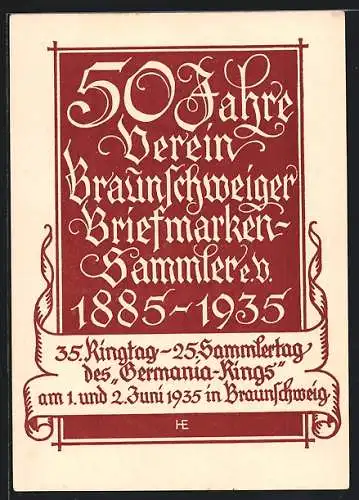 AK Braunschweig, 50 Jahre Verein der Briefmarkensammler 1885-1935