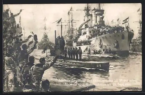 Künstler-AK Willy Stoewer: Rückkehr des Unterseebootes U9 nach Wilhelmshaven am 23. September 1914