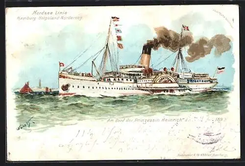 Künstler-AK Hans Bohrdt: Nordsee-Linie mit Dampfer Prinzessin Heinrich