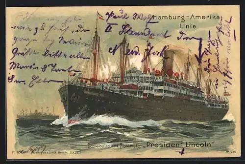 Künstler-AK Doppelschrauben-Postdampfer President Grant der Hamburg-Amerika Linie