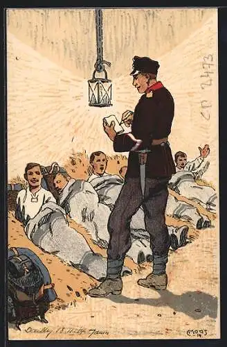 Künstler-AK Carl Moos: Schweizerische Grenzbesetzung 1914, Soldatenquartier