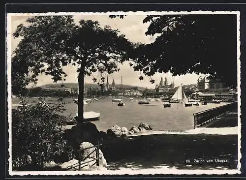 AK Zürich, Teilansicht mit Kirche vom Utoquai aus gesehen