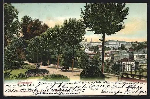 AK Lausanne, Parkpartie mit Teilansicht