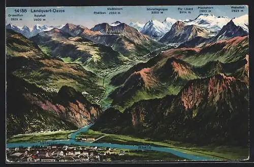 AK Landquart-Davos /Rhein, Panorama mit Piz Linard, Rhätikon und Drusenfluh