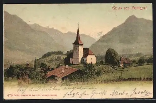 AK Frutigen, Ortspartie mit Kirche