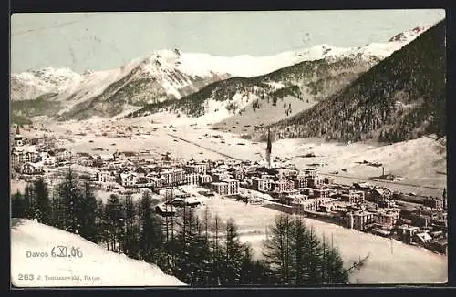 AK Davos, Ortspanorama im Winter