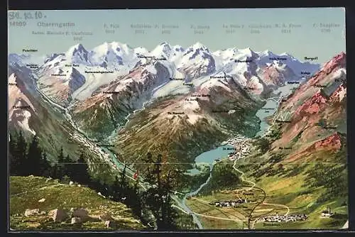 AK Samaden, Ortsansicht mit St. Moritz, Morteratschgletscher und P. Roseg