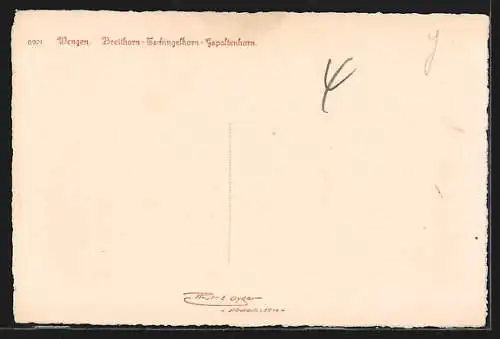 AK Wengen, Totalansicht mit Grosshorn, Breithorn, Tschingelhorn und Gspaltenhorn