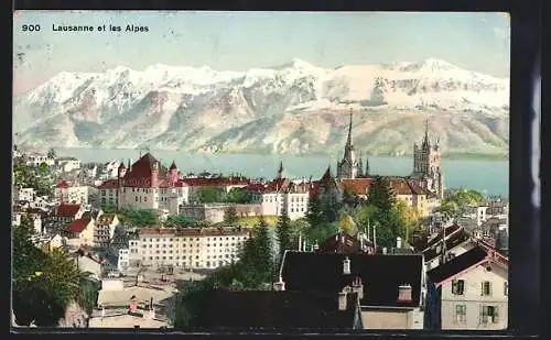 AK Lausanne, Panorama et les Alpes