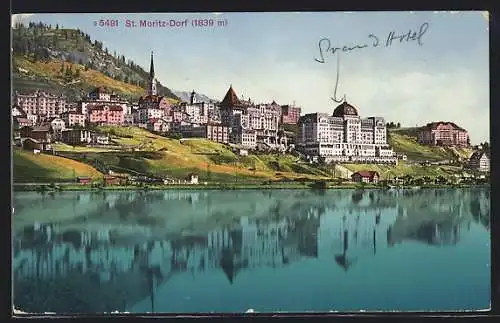 AK St. Moritz-Dorf, Uferpartie mit Hotel