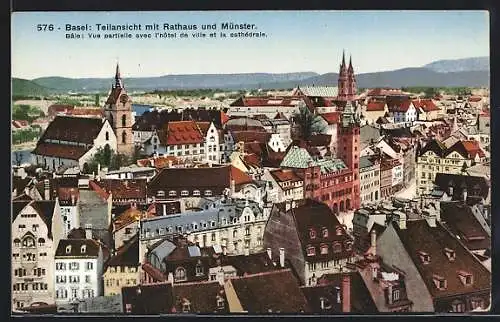 AK Basel, Teilansicht mit Rathaus und Münster