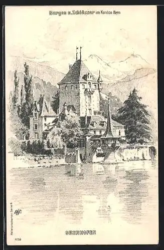 Künstler-AK Oberhofen, Blick zum Schloss