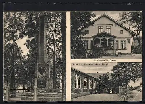 AK Lanz, Gasthaus Alwine Wolff, Geburtshaus Turnvater Jahn, Friedrich Ludwig Jahn-Denkmal