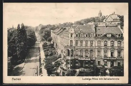 AK Aachen, Ludwigs-Allee mit Salvatorkirche