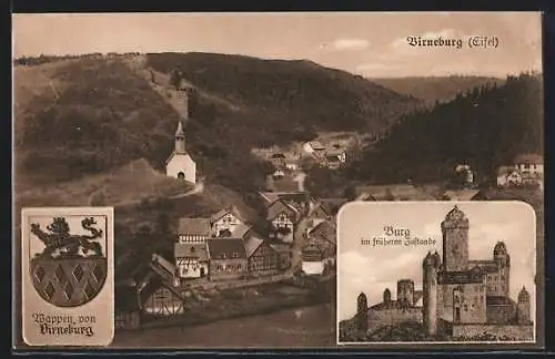 AK Virneburg / Eifel, Burg und Wappen, Ortsansicht