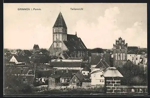 AK Grimmen i. Pomm., Teilansicht mit Kirche