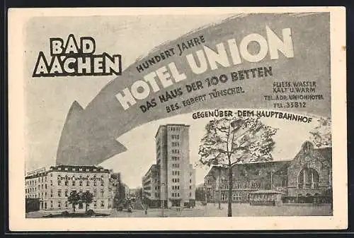 AK Aachen, Hoyer`s Union Hotel am Hauptbahnhof