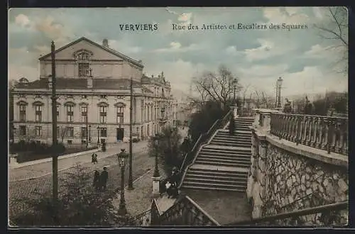 AK Verviers, Rue des Artistes et Escaliers des Squares