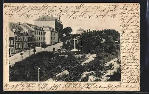 AK Eupen, Heidberg und Pensionat aus der Vogelschau