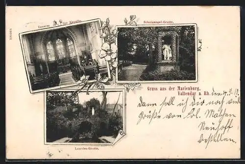 AK Vallendar a. Rh., Marienburg, Inneres der Kapelle, Schutzengel-Grotte, Lourdes-Grotte