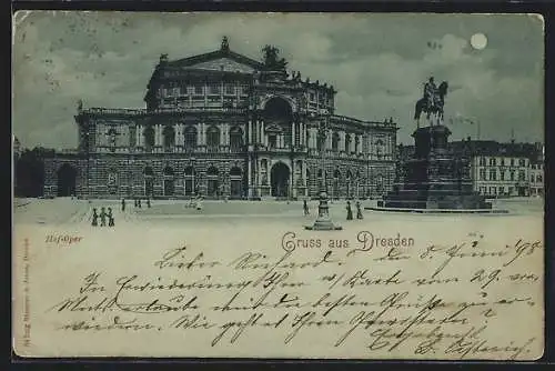 Mondschein-AK Dresden, Hof-Oper mit Denkmal