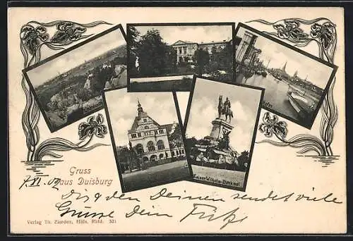 AK Duisburg, Rathaus, Kaiser Wilhelm-Denkmal, Hafen