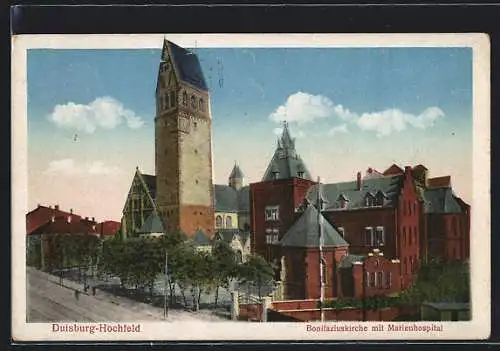 AK Duisburg-Hochfeld, Bonifaziuskirche mit Marienhospital