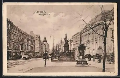 AK Duisburg, Königstrasse mit Denkmal