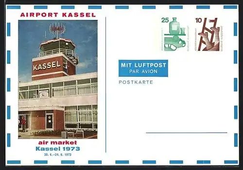 AK Kassel, Air Market 1973, Airport, Tower, Ganzsache