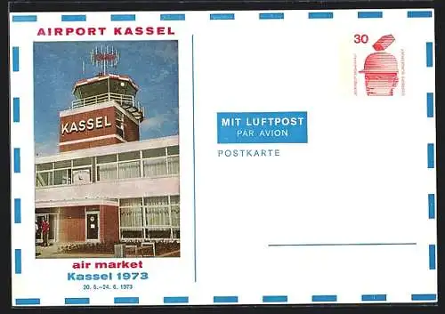 AK Kassel, Air Market 1973, Airport, Tower, Ganzsache