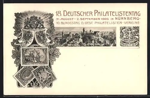 AK Nürnberg, 18. Deutsche Philatelistentag 1906, Ganzsache Bayern 5 Pfennig
