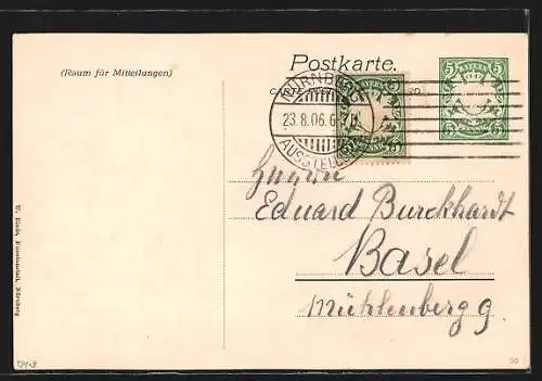 AK Nürnberg, 18. Deutsche Philatelistentag 1906, Ortsansicht, Ganzsache Bayern 5 Pfennig