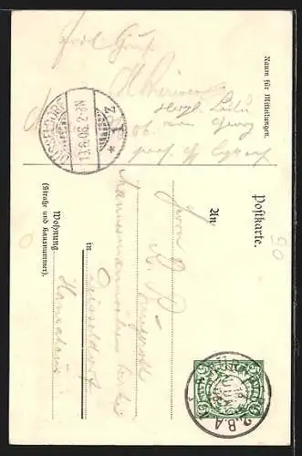 Künstler-AK Nürnberg, Jubiläums-Landesausstellung 1906, Fahnen, Weissgerber, Ganzsache Bayern 5 Pfennig