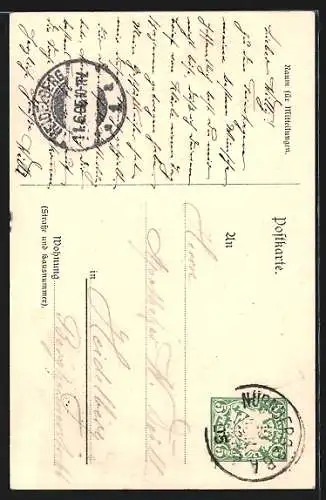 Künstler-AK Nürnberg, Jubiläums-Landesausstellung 1906, Fahnen, Weissgerber, Ganzsache Bayern 5 Pfennig