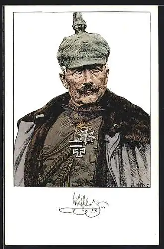 Künstler-AK Angelo Jank: Portrait Kaiser Wilhelm II. in Felduniform mit Pickelhaube