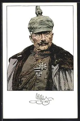 Künstler-AK Angelo Jank: Portrait Kaiser Wilhelm II. in Felduniform mit Pickelhaube
