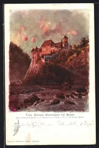 Künstler-AK F.A.C.M. Reisch: Bozen, Schloss Runkelstein bei Sonnenuntergang