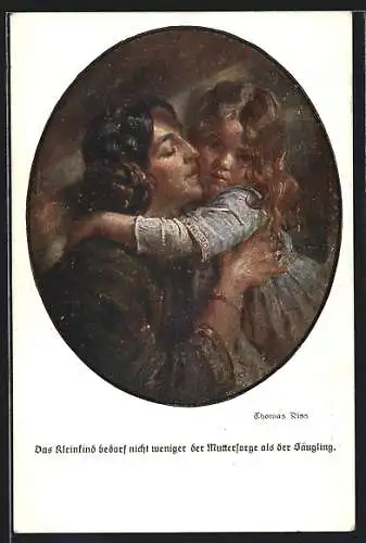 Künstler-AK Thomas Riss: stolze Mutter umarmt ihre Tochter liebevoll