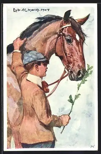 Künstler-AK Ludwig Koch: Ansicht eines Jungen neben einem Pferd
