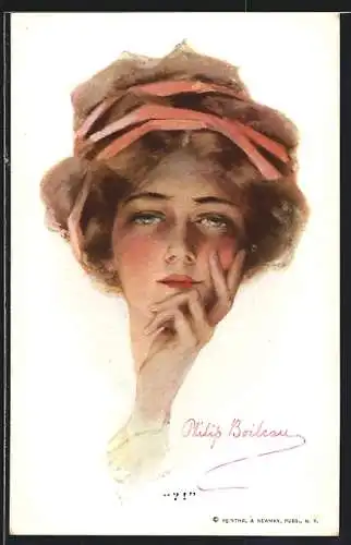 Künstler-AK Philip Boileau: Porträt junge Frau mit Hut