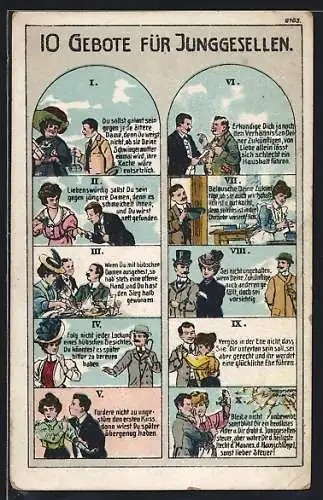 AK 10 Gebote für Jungesellen, frauenfeindlicher Humor