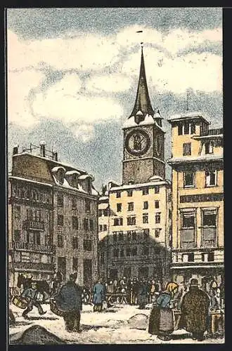 Künstler-AK Ernst E. Schlatter unsign: Zürich, Markt im Winter