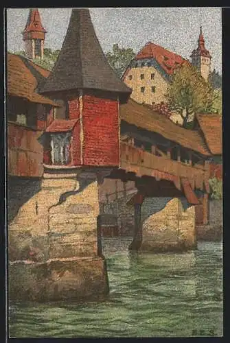 Künstler-AK Ernst E. Schlatter: Luzern, Partie an der Totentanzbrücke