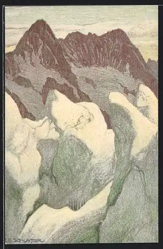 Künstler-AK Ernst E. Schlatter: Panorama vom Schreckhorn