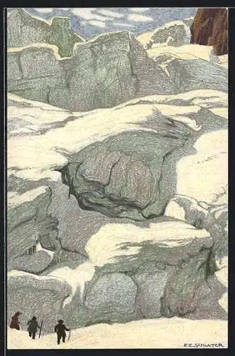 Künstler-AK Ernst E.Schlatter: Mönchsjoch, Blick auf das Eismeer