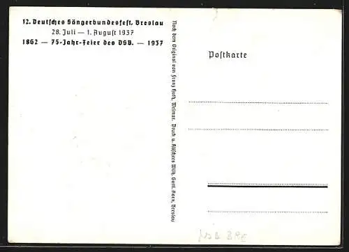 Künstler-AK Breslau, 12. Deutsches Sängerbundfest 1937, Ansicht vom Rathaus