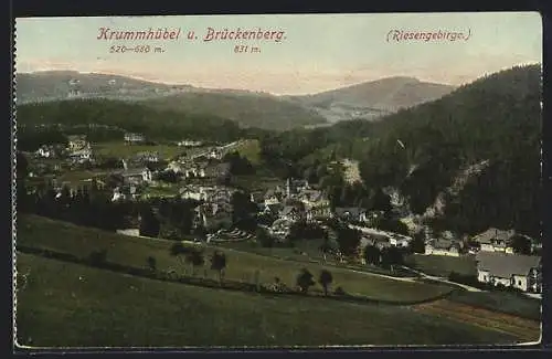AK Krummhübel, Ortsansicht mit Brückenberg